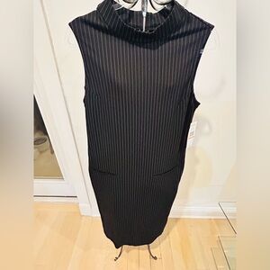 Sharagano Black Pinstripe Midi Dress